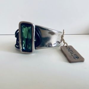 UNO DE 50 AURORA BOREAL BOREALIS SILVER GREEN CRYSTAL CUFF BRACELET